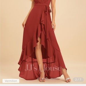 Beautiful A-line, Halter Asymmetrical, Chiffon dress with ruffle.